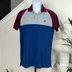 American Eagle S Red/Blue/Grey Polo